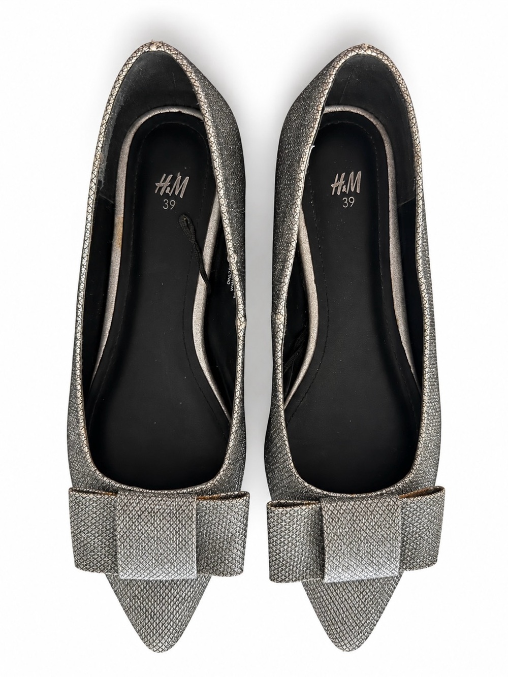 H&M Silver Pointed-Toe Bow Flats